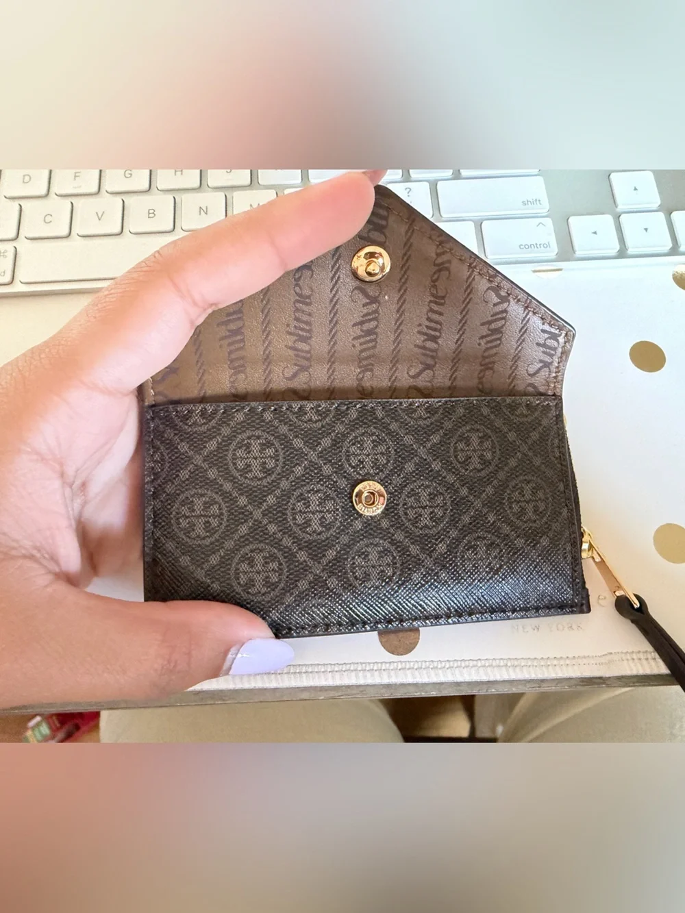 Tory Burch Brown Leather Wristlet Key Wallet